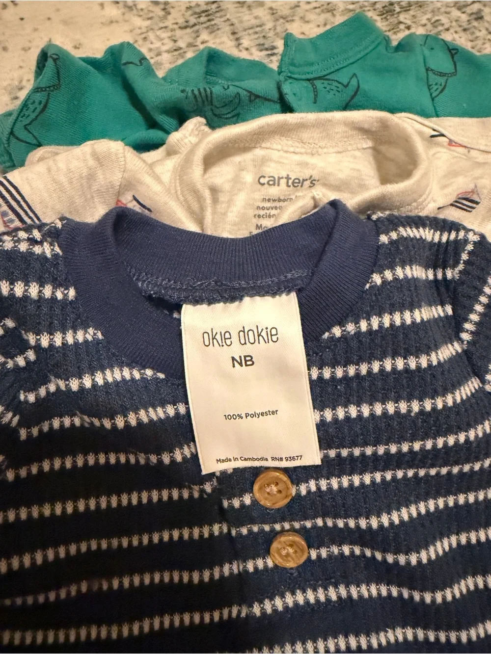 Carter's Teal, Light Gray, and Navy Baby shortsuit Set
